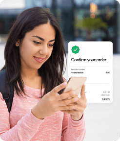 Content pretty student girl using smartphone 1